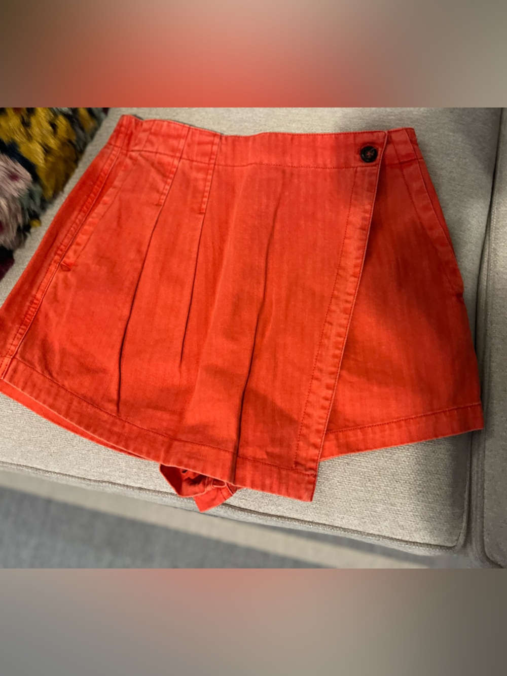 Free People Orange-Red Wrap Skort with Pleats